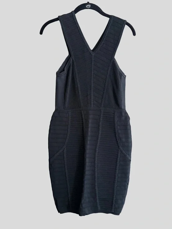 Parker Black Ribbed Bodycon V-Neck Dress Size Small - Picture 1 of 5
